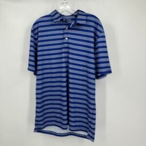 Backspin Golf Threads Mens Polo Shirt Size L Blue Striped Performance Activewear